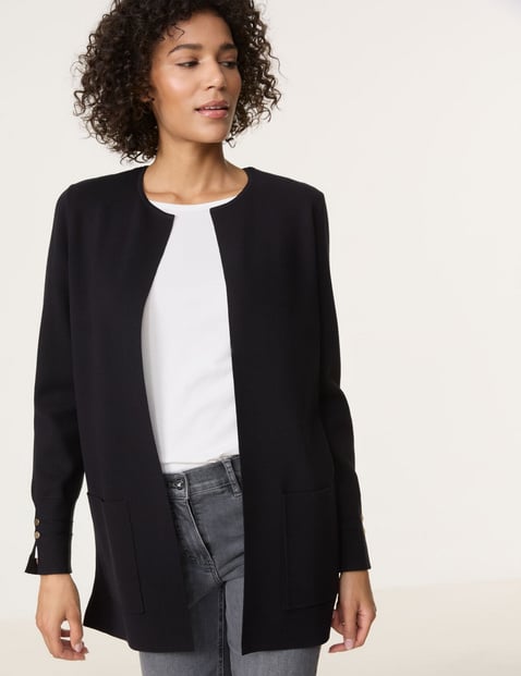 GERRY WEBER Damen Offener Longcardigan Langarm|Breite Rippenbündchen|Mit Schlitz Viskose, Schwarz von Gerry Weber