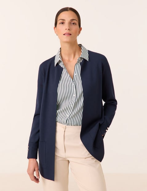 GERRY WEBER Damen Offener Longcardigan Langarm|Mit Schlitz|Breite Rippenbündchen Viskose, Blau von Gerry Weber