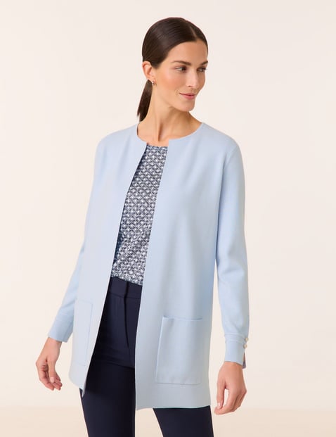 GERRY WEBER Damen Offener Longcardigan 78cm Langarm Rundhals Viskose, Blau von Gerry Weber