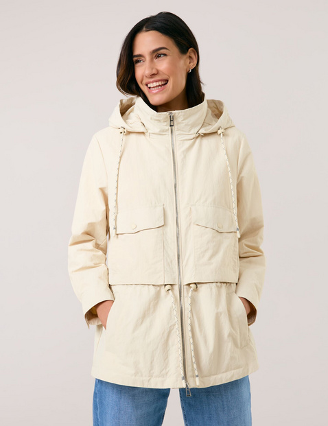 GERRY WEBER Damen Outdoorjacke mit Schulterkoller 72cm Langarm Stehkragen 2-Wege-Reißverschluss, Grau von Gerry Weber