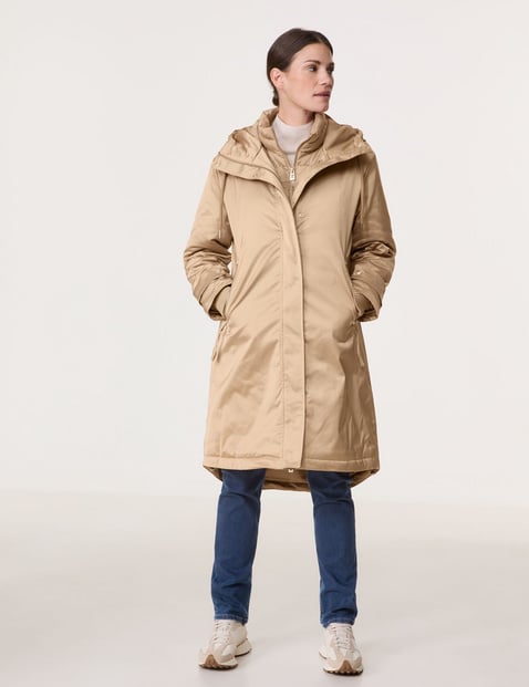 GERRY WEBER Damen Outdoormantel mit Steppeinsatz 105cm Langarm Stehkragen 2-Wege-Reißverschluss Braun von Gerry Weber