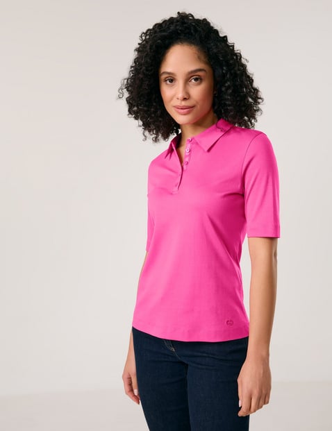 GERRY WEBER Damen Poloshirt aus reiner Baumwolle 64 cm Poloshirts Polokragen Halber Arm unifarben Pink von Gerry Weber