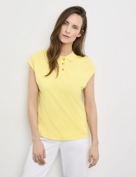 GERRY WEBER Damen Poloshirt mit kurzem Arm 62cm Kurzarm Mit Kragen Baumwolle Gelb von Gerry Weber