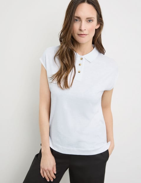 GERRY WEBER Damen Poloshirt mit kurzem Arm 62cm Kurzarm Mit Kragen Baumwolle Weiss von Gerry Weber