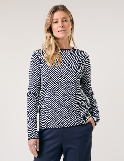 GERRY WEBER Damen Pullover mit Jacquarddessin Langarm Viskose, Blau von Gerry Weber