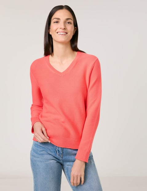 GERRY WEBER Damen Pullover aus reiner Baumwolle Langarm|Breite Rippenbündchen, Orange von Gerry Weber