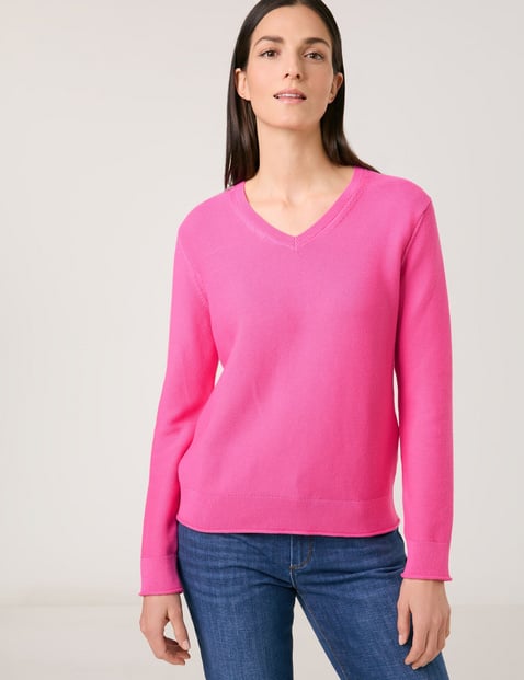 GERRY WEBER Damen Pullover aus reiner Baumwolle Langarm|Breite Rippenbündchen, Pink von Gerry Weber