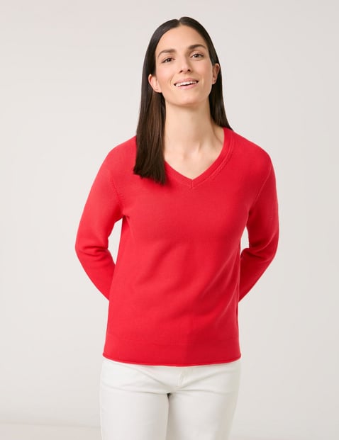 GERRY WEBER Damen Pullover aus reiner Baumwolle Langarm|Breite Rippenbündchen, Rot von Gerry Weber