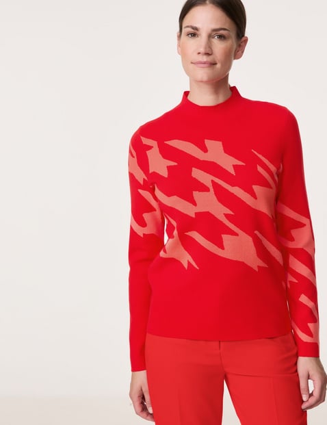 GERRY WEBER Damen Pullover in Jacquard-Strick Langarm Turtleneck Viskose Rot gemustert von Gerry Weber