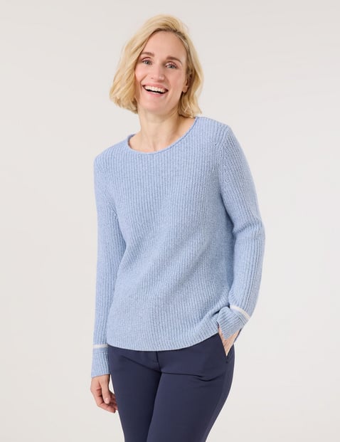 GERRY WEBER Damen Pullover in Mouline-Optik Langarm|Mit Schlitz Polyacryl, Blau von Gerry Weber