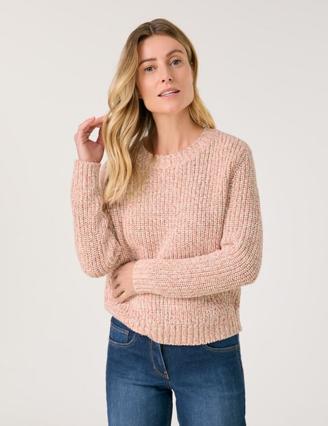 GERRY WEBER Damen Pullover in Strukturstrick Langarm Baumwolle, Pink von Gerry Weber