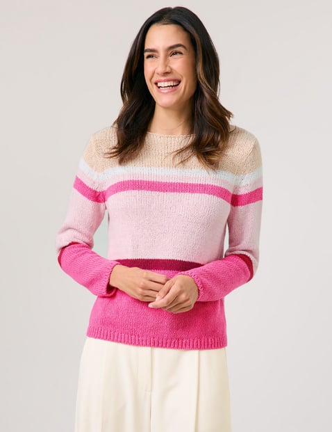 GERRY WEBER Damen Pullover mit Blockstreifen Langarm, Pink von Gerry Weber