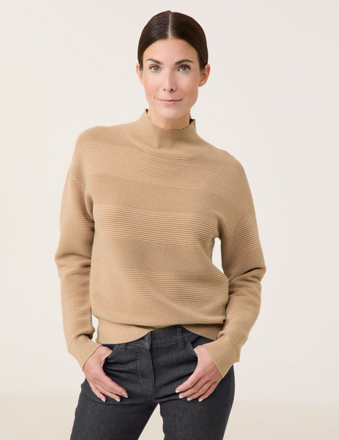 GERRY WEBER Damen Pullover mit Turtleneck und Strukturstrick Langarm, Beige von Gerry Weber