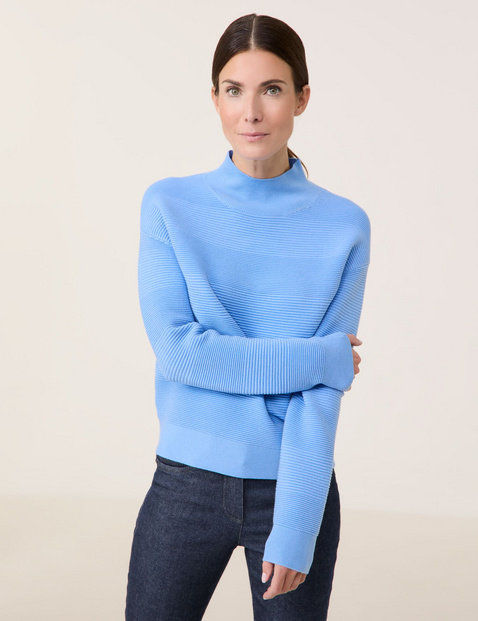 GERRY WEBER Damen Pullover mit Turtleneck und Strukturstrick Langarm, Blau von Gerry Weber