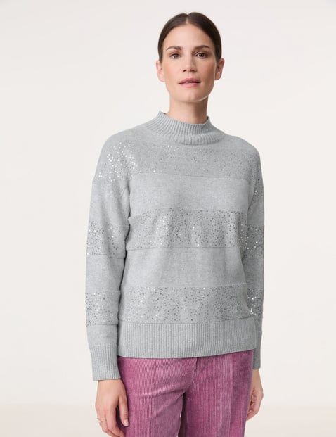 GERRY WEBER Damen Pullover mit Turtleneck und Dekor Langarm Baumwolle Grau von Gerry Weber