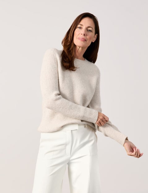 GERRY WEBER Damen Pullover mit Wollanteil Langarm Rundhals Polyamid Beige von Gerry Weber