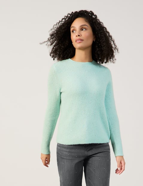 GERRY WEBER Damen Edel glitzernder Pullover mit Wollanteil Breite Rippenbündchen|Langarm Polyamid, Grün von Gerry Weber