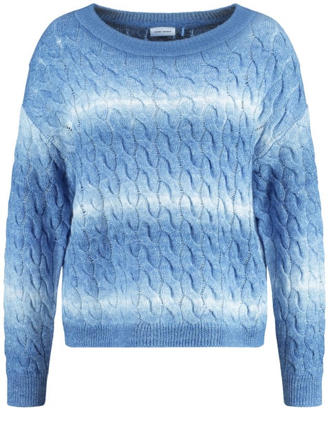 GERRY WEBER Damen Pullover mit Zopfmuster und Farbverlauf Langarm Rundhals Blau von Gerry Weber