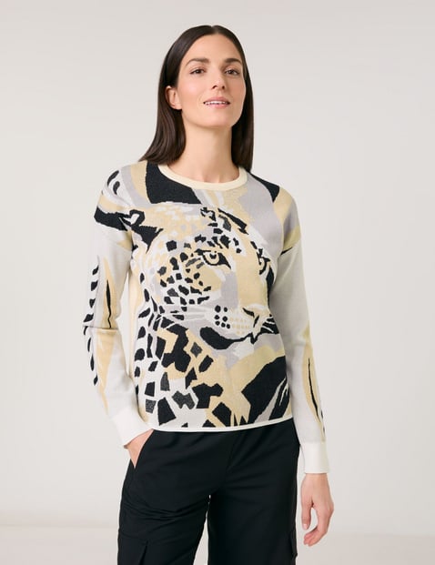 GERRY WEBER Damen Pullover mit abstraktem Leodessin Langarm|Breite Rippenbündchen, Mehrfarbig von Gerry Weber