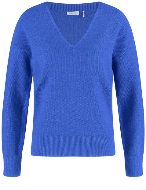 GERRY WEBER Damen Pullover mit feiner Struktur Langarm|Ärmelbündchen, Blau von Gerry Weber