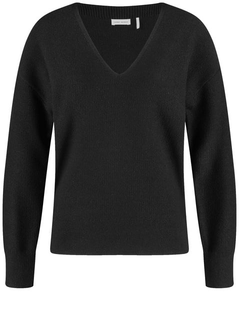 GERRY WEBER Damen Pullover mit feiner Struktur Langarm|Ärmelbündchen, Schwarz von Gerry Weber