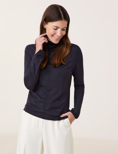 GERRY WEBER Damen Rollkragenpullover mit Armschlitzen Langarm Viskose Blau von Gerry Weber