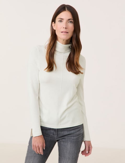 GERRY WEBER Damen Softer Rollkragenpullover mit Armschlitzen Langarm Viskose Weiss von Gerry Weber