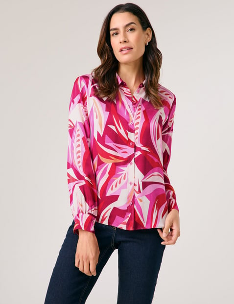 GERRY WEBER Damen Satinierte Bluse mit floralem Dessin 64 cm Hemdkragen Langarm gemustert Mehrfarbig von Gerry Weber