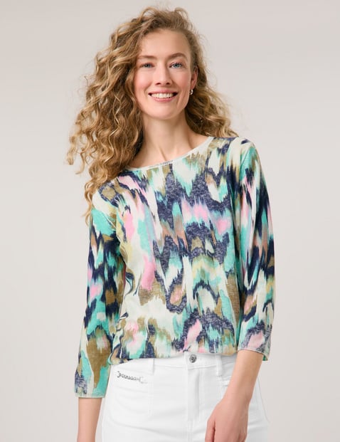 GERRY WEBER Damen Softer 3/4 Arm Pullover mit Allover-Print Baumwolle, Mehrfarbig GERRY WEBER Damen Softer 3/4 Arm Pullover mit Allover-Print Baumwolle, Mehrfarbig von Gerry Weber