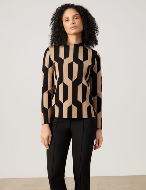 GERRY WEBER Damen Softer Pullover in Jacquard-Strick Langarm Turtleneck Viskose Mehrfarbig gemustert von Gerry Weber