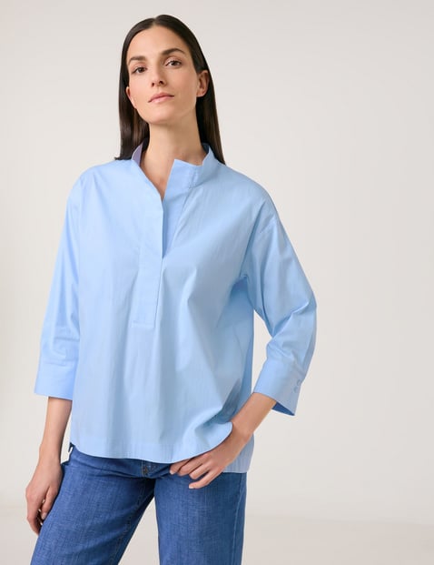 GERRY WEBER Damen Sportive  3/4 Arm Bluse 68 cm Stehkragen unifarben Blau von Gerry Weber