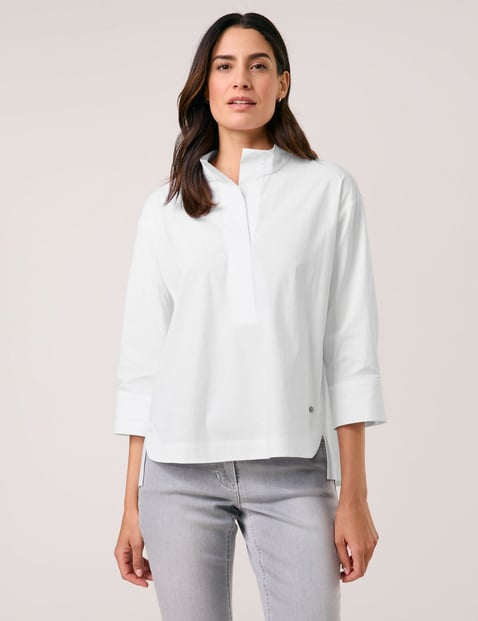 GERRY WEBER Damen Sportive  3/4 Arm Bluse Baumwolle 68 cm Stehkragen unifarben Weiss von Gerry Weber