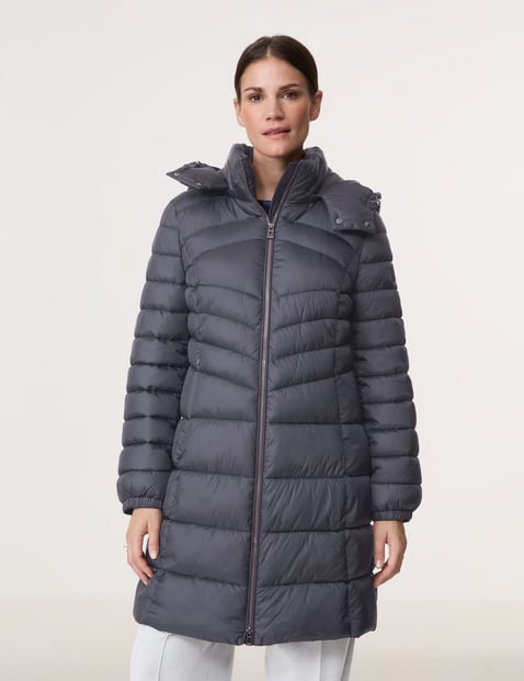 GERRY WEBER Damen Steppmantel mit abnehmbarer Kapuze 90cm Langarm Abnehmbare Kapuze 2-Wege-Reißverschluss Blau von Gerry Weber