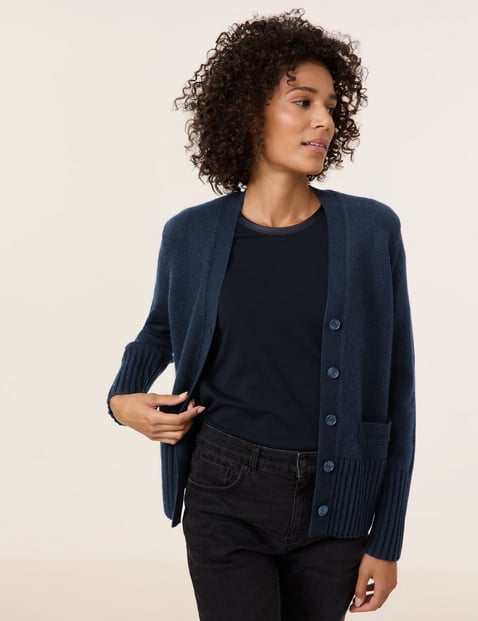 GERRY WEBER Damen Strickjacke mit Wollanteil 62cm Langarm V-Ausschnitt Polyamid Blau von Gerry Weber