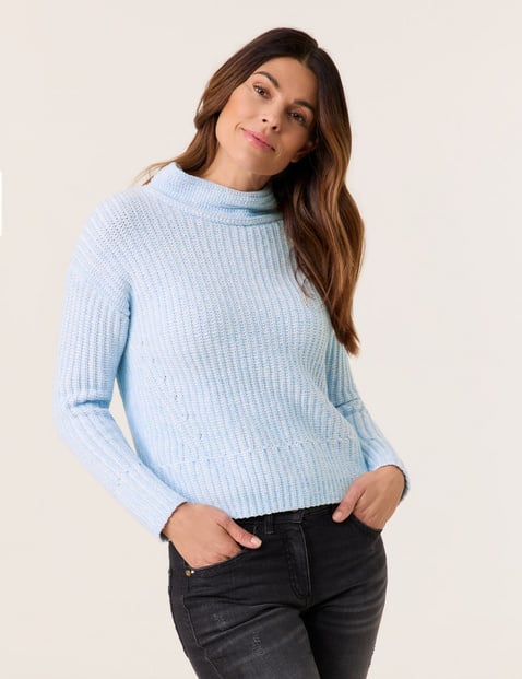 GERRY WEBER Damen Strickpullover mit Stehkragen Langarm|Überschnittene Schultern Baumwolle, Blau von Gerry Weber