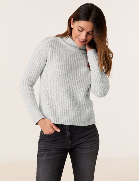 GERRY WEBER Damen Strickpullover mit Stehkragen Langarm, Grau von Gerry Weber