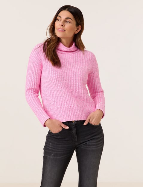 GERRY WEBER Damen Strickpullover mit Stehkragen Langarm, Pink von Gerry Weber