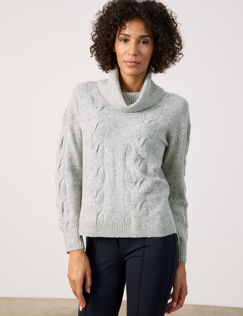 GERRY WEBER Damen Rollkragenpullover mit Zopfmuster Langarm Polyamid Grau von Gerry Weber