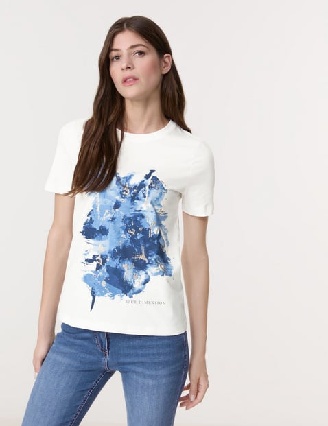 GERRY WEBER Damen T-Shirt aus Baumwolle mit Frontprint 64cm Halber Arm Rundhals Weiss von Gerry Weber