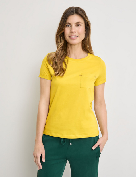 GERRY WEBER Damen T-Shirt aus Baumwolle mit Ziersteinchen 64cm Kurzarm Rundhals Gelb von Gerry Weber