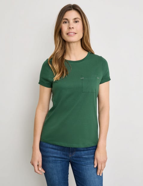 GERRY WEBER Damen T-Shirt aus Baumwolle mit Ziersteinchen 64cm Kurzarm Rundhals Grün von Gerry Weber