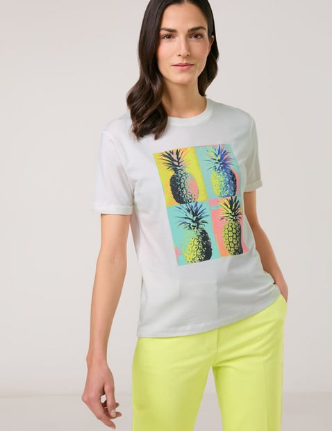 GERRY WEBER Damen T-Shirt mit Art-Frontprint und Ärmelaufschlag 62 cm Rundhals Kurzarm unifarben Mehrfarbig von Gerry Weber