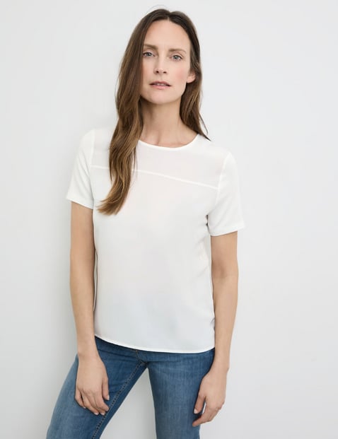 GERRY WEBER Damen T-Shirt mit Material-Patch 62cm Kurzarm Rundhals Viskose Weiss von Gerry Weber