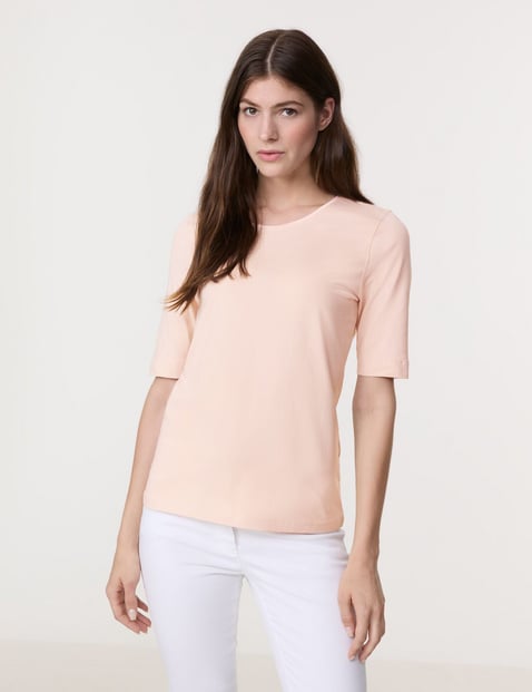 GERRY WEBER Damen T-Shirt mit Satinblende 64cm Halber Arm Rundhals Baumwolle Pink von Gerry Weber