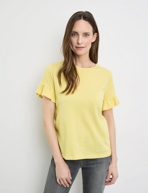 GERRY WEBER Damen T-Shirt mit leichten Trompetenärmeln 62cm Kurzarm Rundhals Baumwolle Gelb von Gerry Weber