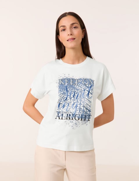 GERRY WEBER Damen T-Shirt mit überschnittenen Schultern Baumwolle 62 cm Rundhals Kurzarm unifarben Weiss von Gerry Weber