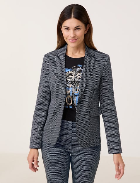 GERRY WEBER Damen Taillierter Blazer aus Jacquard Viskose 62 cm Revers Langarm gemustert Schwarz von Gerry Weber