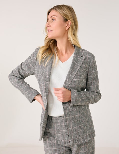 GERRY WEBER Damen Taillierter Blazer mit Glen-Check-Muster 68 cm Revers Langarm kariert Mehrfarbig von Gerry Weber