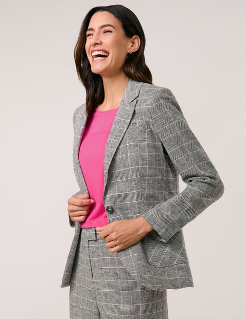 GERRY WEBER Damen Taillierter Blazer mit Glencheck Muster Leinen 68 cm Revers Langarm kariert Mehrfarbig von Gerry Weber