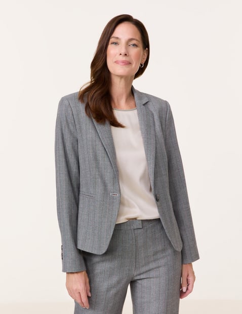 GERRY WEBER Damen Taillierter Blazer mit Glencheck-Karo 58cm Langarm Revers Grau kariert von Gerry Weber